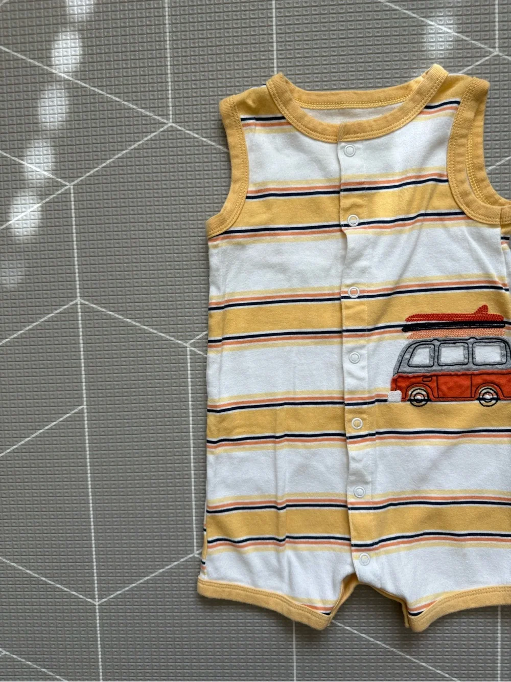 Carters|Baby boy/toddler yellow striped sleeveless romper,surf van patch•••18M